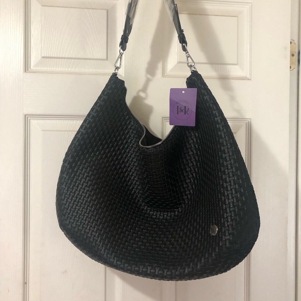 Iris and Rainbow Black Woven Hobo Bag - Sleek Everyday Shoulder Tote